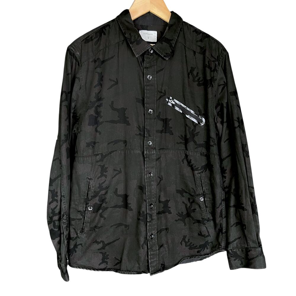 Men's Ourcaste Black Camo Long Sleeve Button-Down Shirt Jacket - Size Large